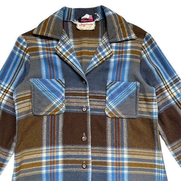 Plaid Midi shirt Dress / jacket in Blue and Brown - Picture 4 of 9